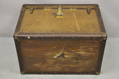 Antique Belber Traveling Goods Brown Monogram Print Hard Case Steamer Trunk