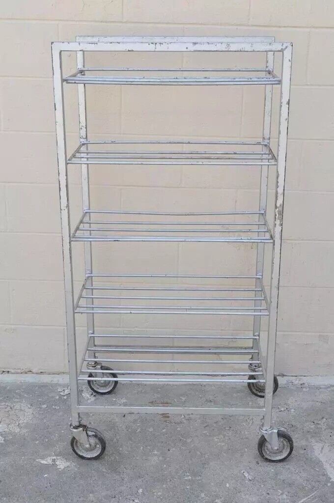 Vintage Industrial Metal Rolling 5 Tier Bakery Bakers Cart Display Shelf Rack