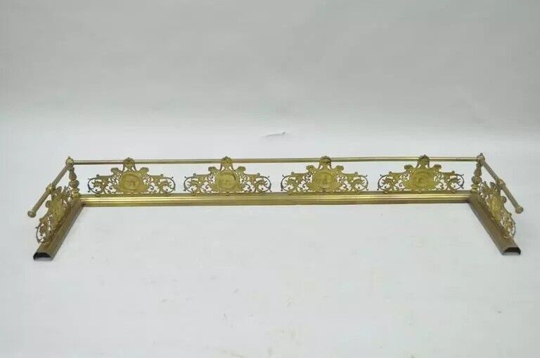 Antique French Louis XV Style Victorian Brass Rose Bird Fireplace Mantel Fender