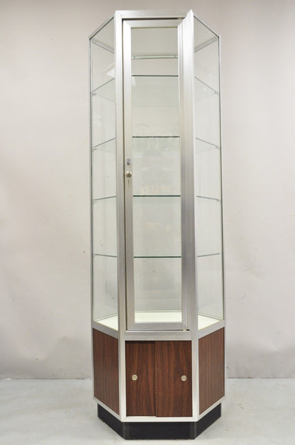 Vintage Hexagonal Modern Glass Retail Jewelry Tall Display Case Stand Showcase