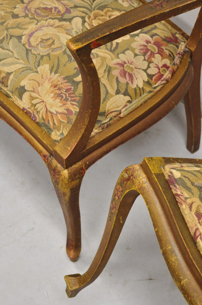 Antique Victorian Art Nouveau Gold Giltwood Hand Painted Settee 2 Pc Parlor Set