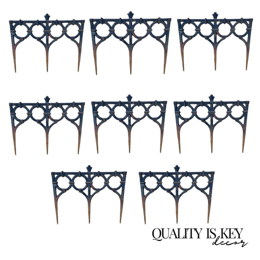 Antique French Victorian Cast Iron Outdoor Garden Fence Edge Edging - Set of 8