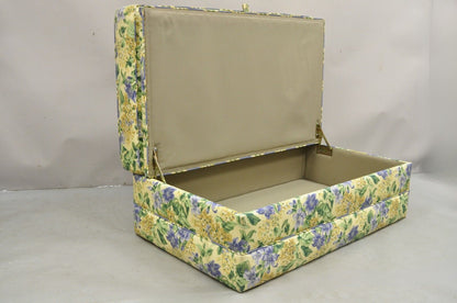 Traditional Oversized Storage Ottoman Yellow and Blue Floral Custom Upholstered