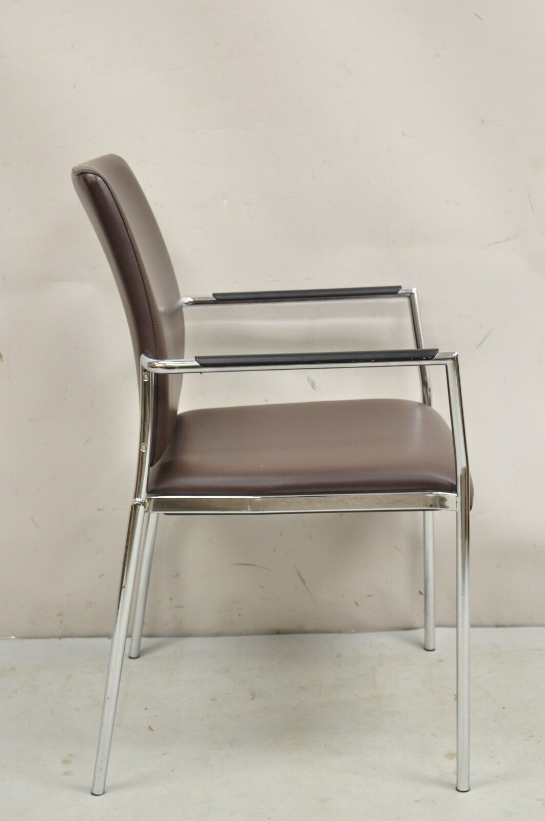 Vintage Tayco Canada Chrome and Chocolate Brown Vinyl Arm Chairs - Set of 4