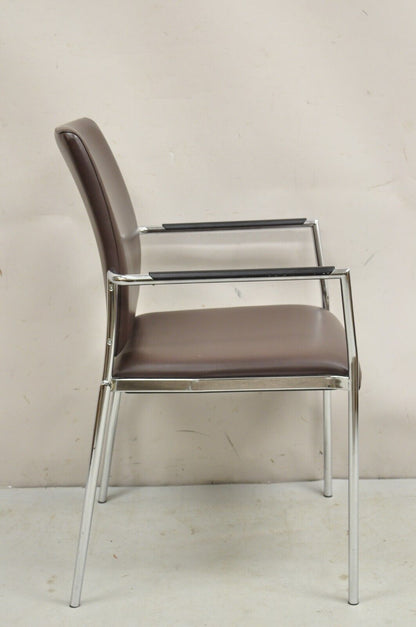 Vintage Tayco Canada Chrome and Chocolate Brown Vinyl Arm Chairs - Set of 4