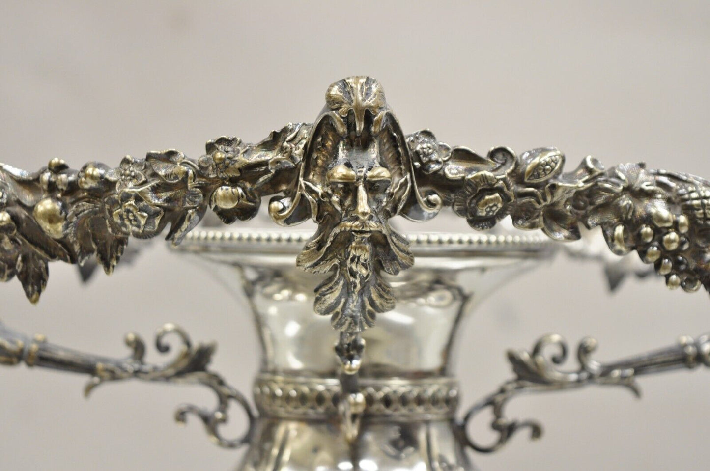 Antique French Victorian Silver Plated Figural Centerpiece Bowl Pedestal Base