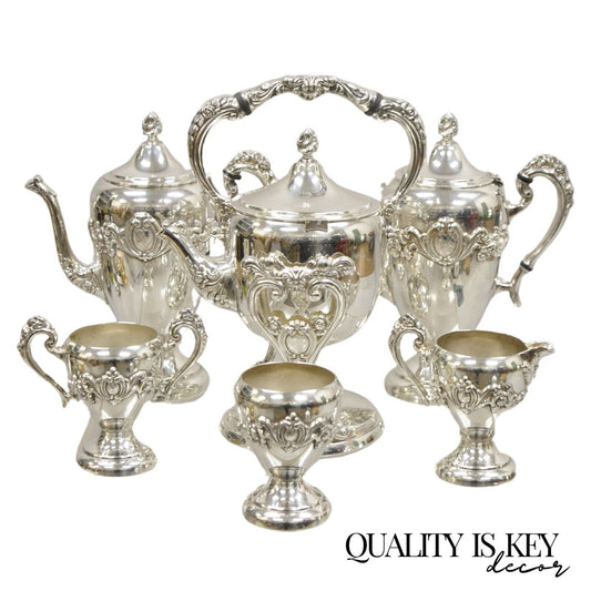 Vintage English Victorian Silver Plated Tea Set w/ Tilting Kettle - 6 Pc Set