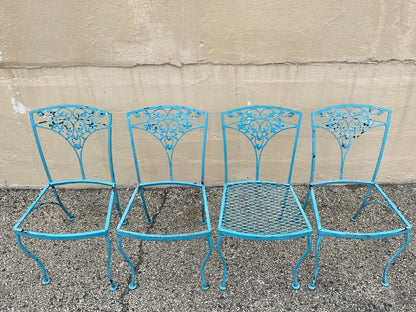 Vintage Woodard Orleans Pattern Wrought Iron Garden Patio Dining Chairs Set of 4