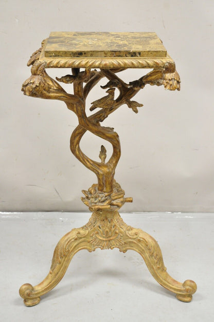 Maitland Smith Italian Grotto Style Branch and Bird Figural Pedestal Side Table