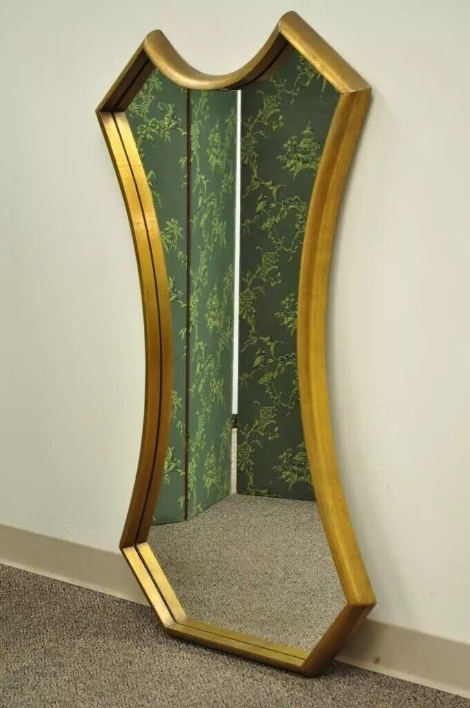 Vintage Gold Giltwood Hollywood Regency Keyhole Shaped Wall Mirror