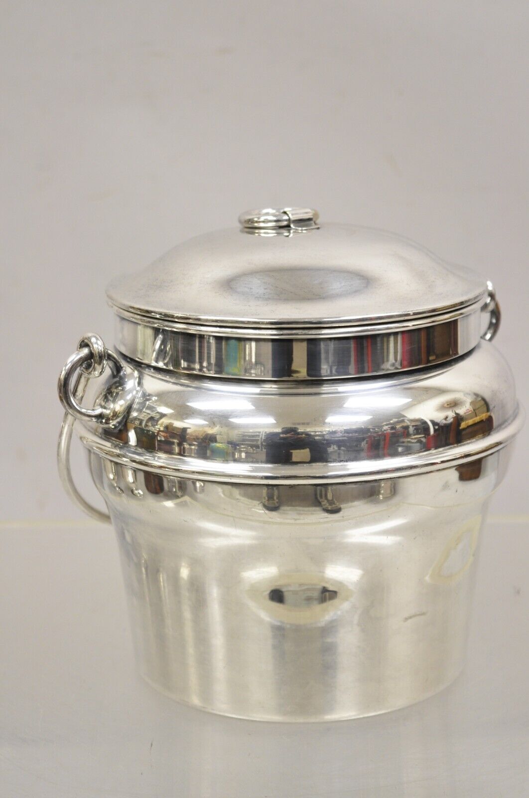 Vintage Fisher K308 Modern Silver Plated Lidded Ice Bucket with Glass Liner