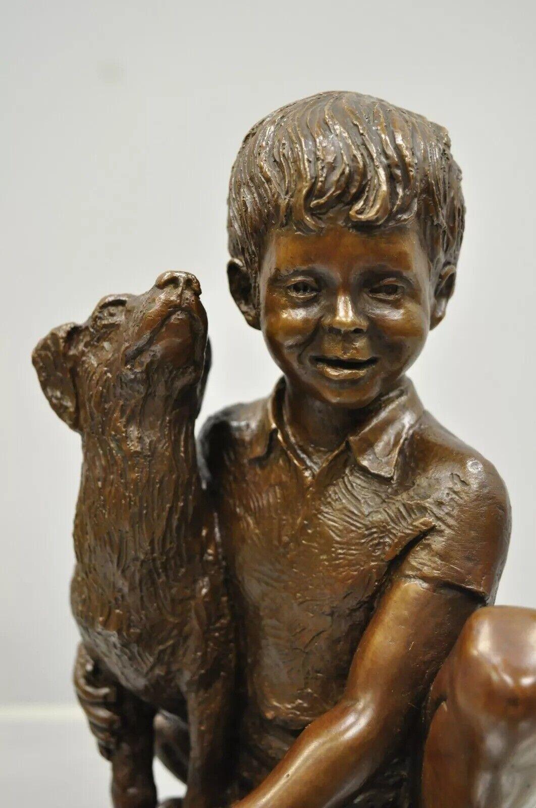 Vintage Bronze Charles Parks The Franklin Mint Statue Sculpture Boy with Dog