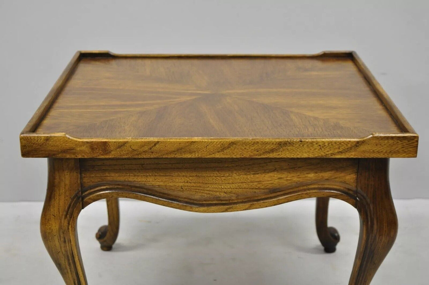 Vintage French Provincial Style Low Oak & Walnut Square Side Table