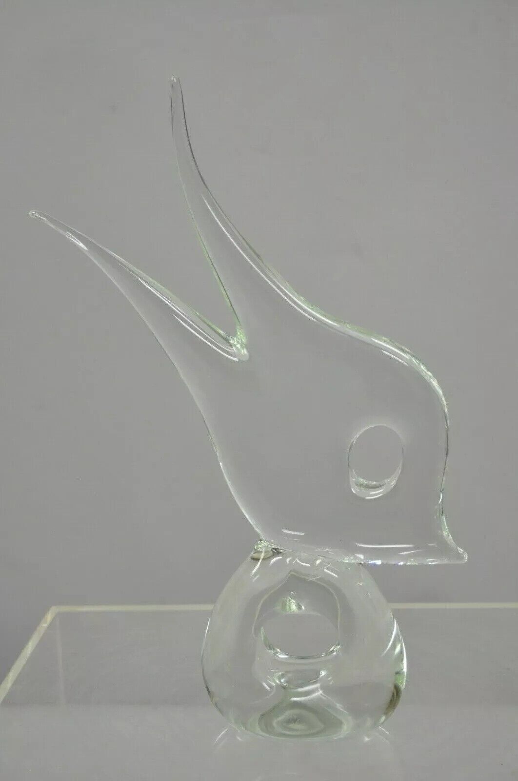 Vintage Italian Crystal Glass 16" Abstract Fish Sculpture Statue Signed to Base