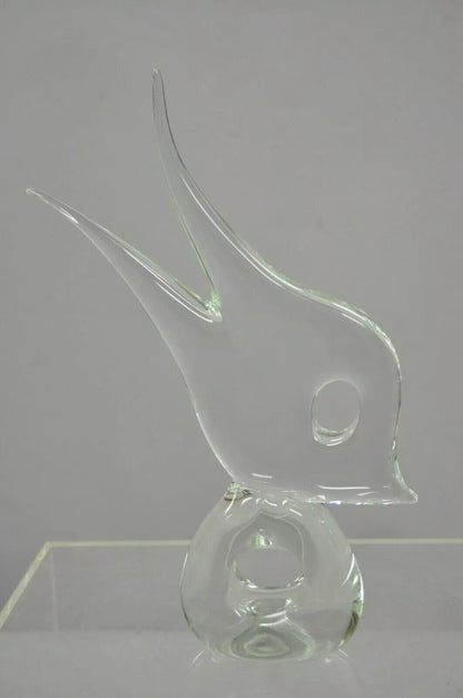 Vintage Italian Crystal Glass 16" Abstract Fish Sculpture Statue Signed to Base