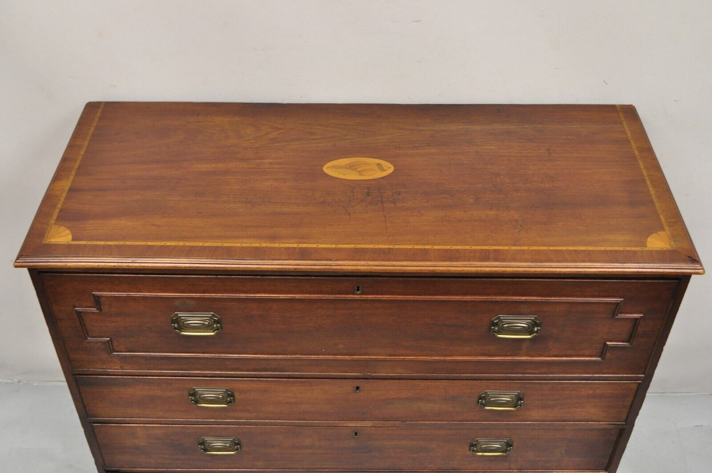 Antique English Edwardian Mahogany Chest of Drawers Secretary Desk Bureau