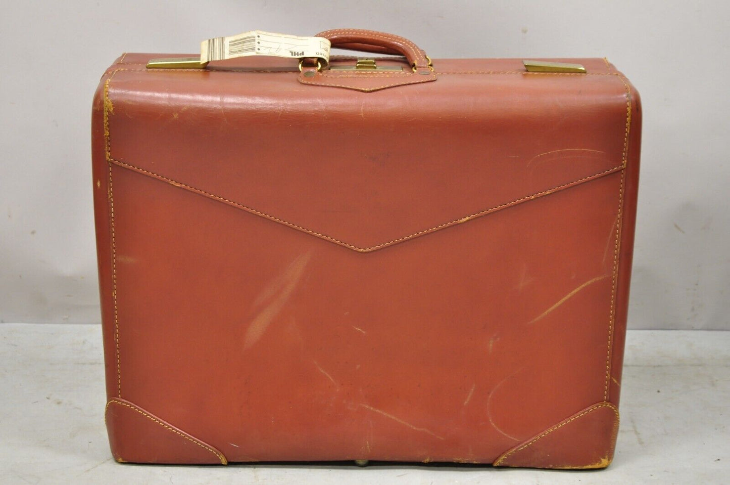 Vintage Genuine Top Grade Cowhide Brown Leather 24" Suitcase Luggage