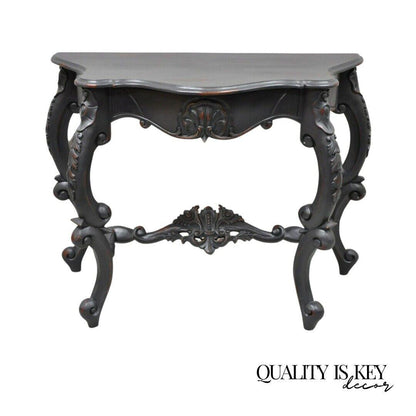 Reproduction Antique French Rococo Charcoal Distress Painted Console Hall Table