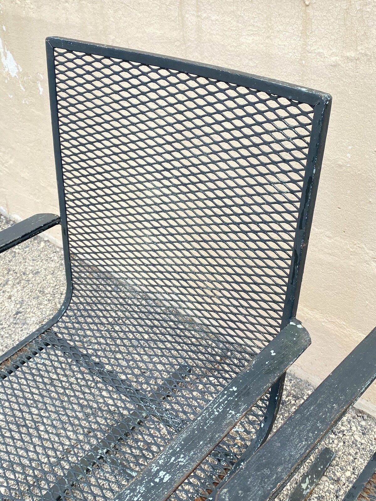 Industrial Modern Wrought Iron Metal Mesh Cantilever Garden Patio Chair - a Pair