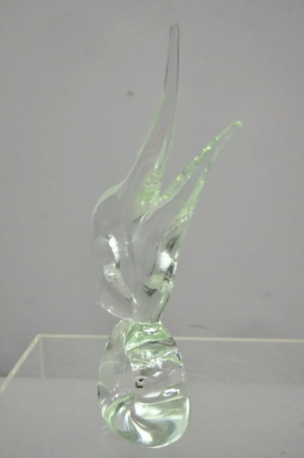 Vintage Italian Crystal Glass 16" Abstract Fish Sculpture Statue Signed to Base