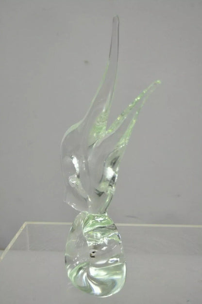 Vintage Italian Crystal Glass 16" Abstract Fish Sculpture Statue Signed to Base