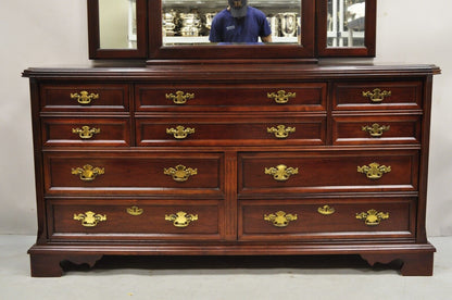 Bassett Furniture Eden House Cherry 10 Drawer Triple Dresser w/ Triple Mirror