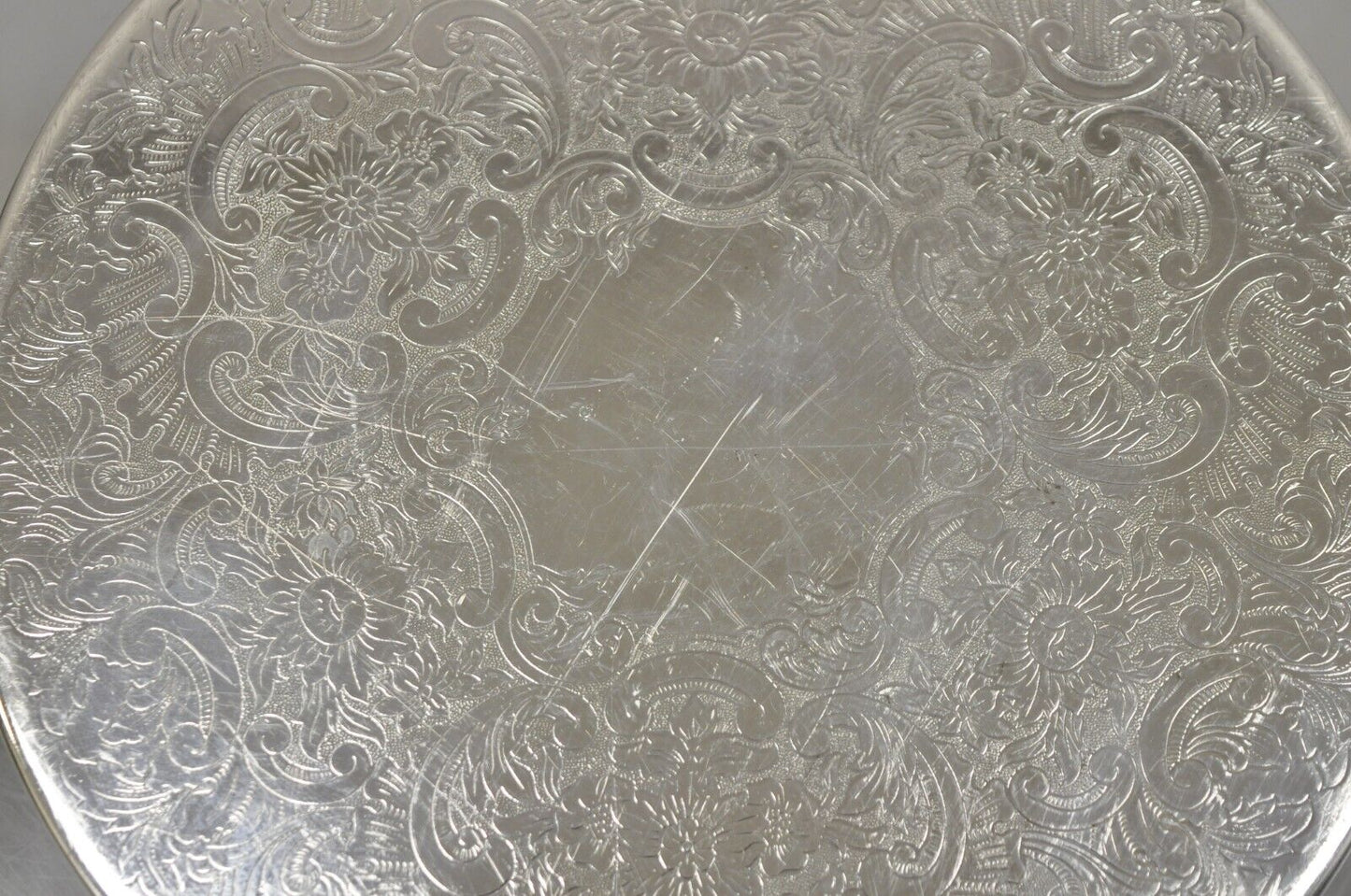 Vintage Strachan Floral Etched Victorian Silver Plated 8" Coaster Trivet - Set 6