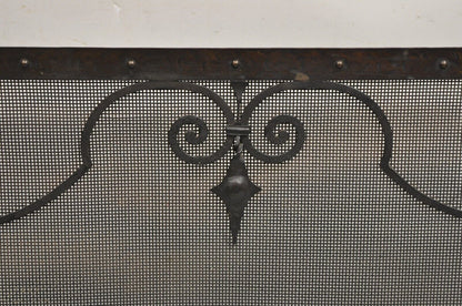 Antique Gothic Spanish Renaissance Hammered Iron Scrolling Fireplace Screen