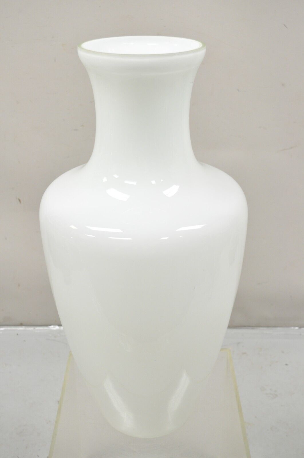 Modern Large White Cased Blown Glass 30" Floor Vase Vessel