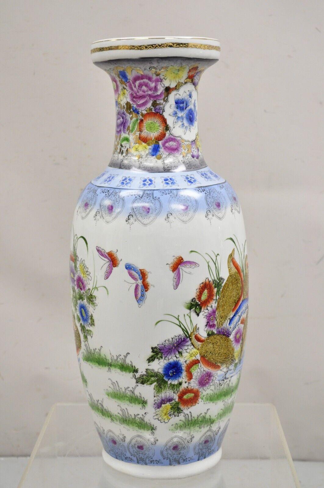 Vintage Chinese Satsuma Style Hand Painted Quail Bird Flower Porcelain Vase