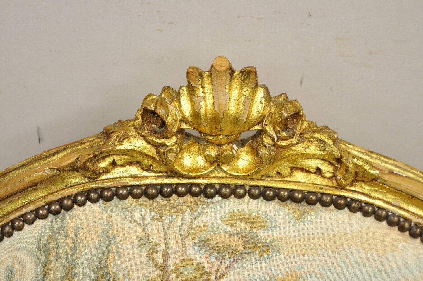 Vintage French Louis XV Style Gold Giltwood Tapestry Fabric Arm Chairs - a Pair