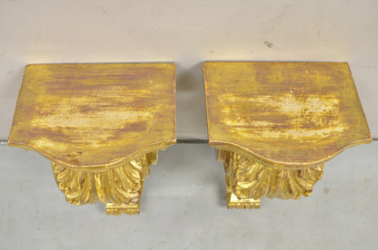 Gold Giltwood French Louis XV Style Wood Acanthus Corbel Large Wall Shelf Pair