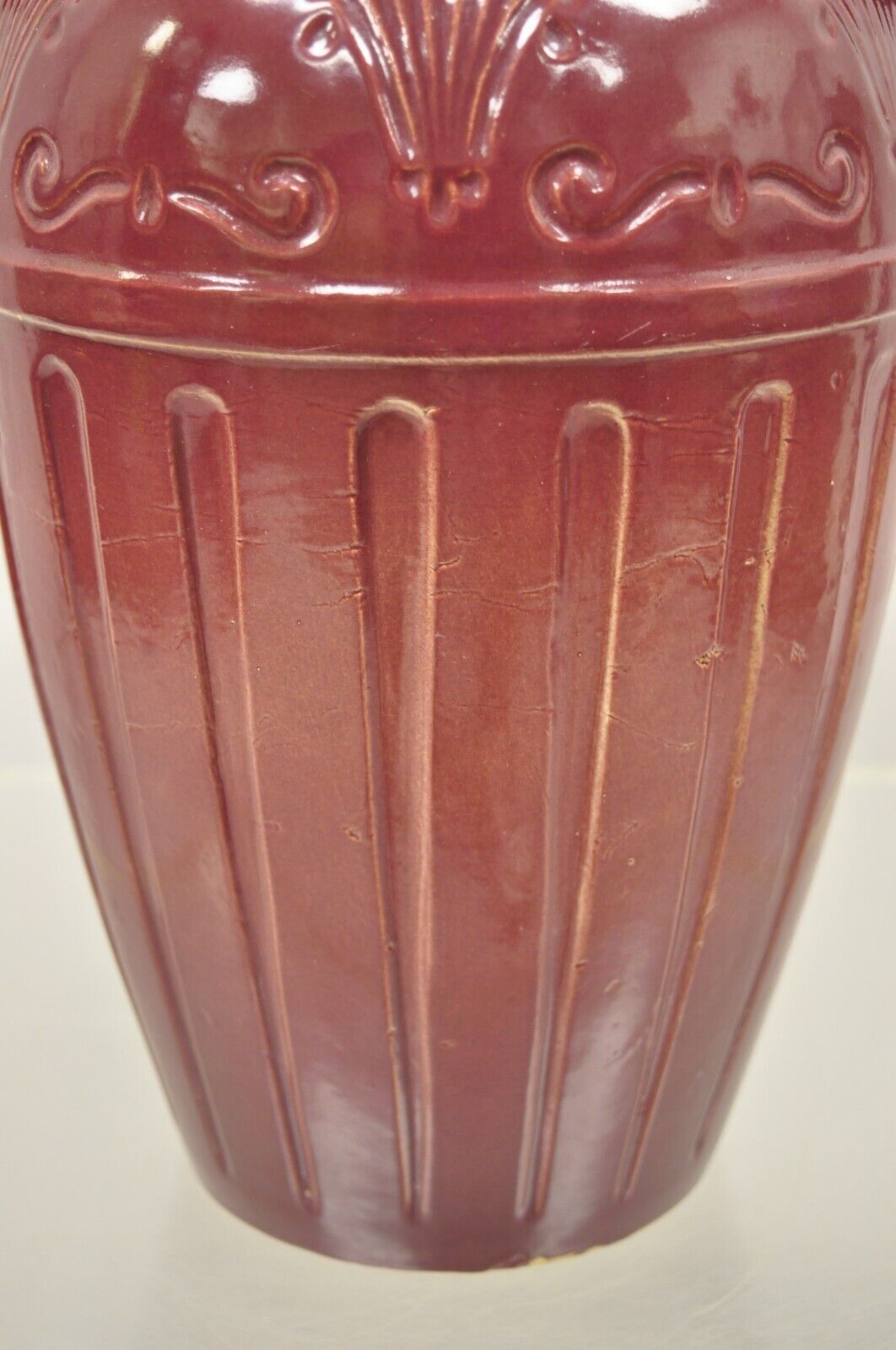 Antique R.R.P. Co Roseville Ohio Stoneware Twin Handle 14" Red Jug Pot