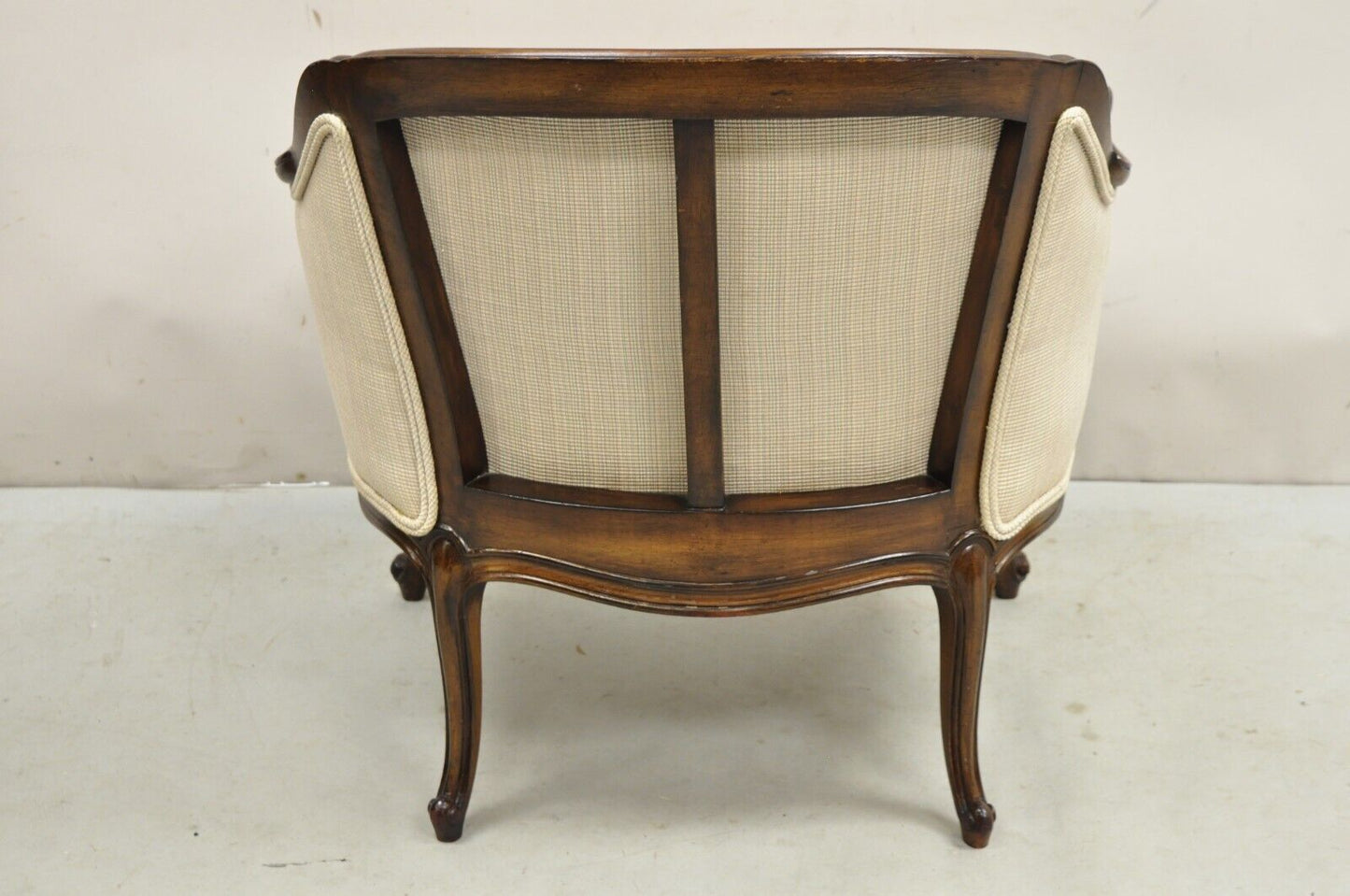 Vintage French Country Louis XV Style Carved Walnut Low Bergere Lounge Chair