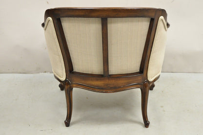 Vintage French Country Louis XV Style Carved Walnut Low Bergere Lounge Chair