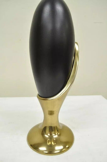 Vintage Mid Century Modern Art Deco Brass Black Metal Egg Nouveau Table Lamp