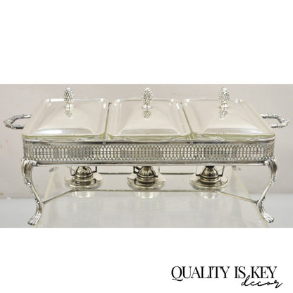 Vintage Sheffield Silver Co Silver Plated 3 Burner Warming Triple Chafing Dish