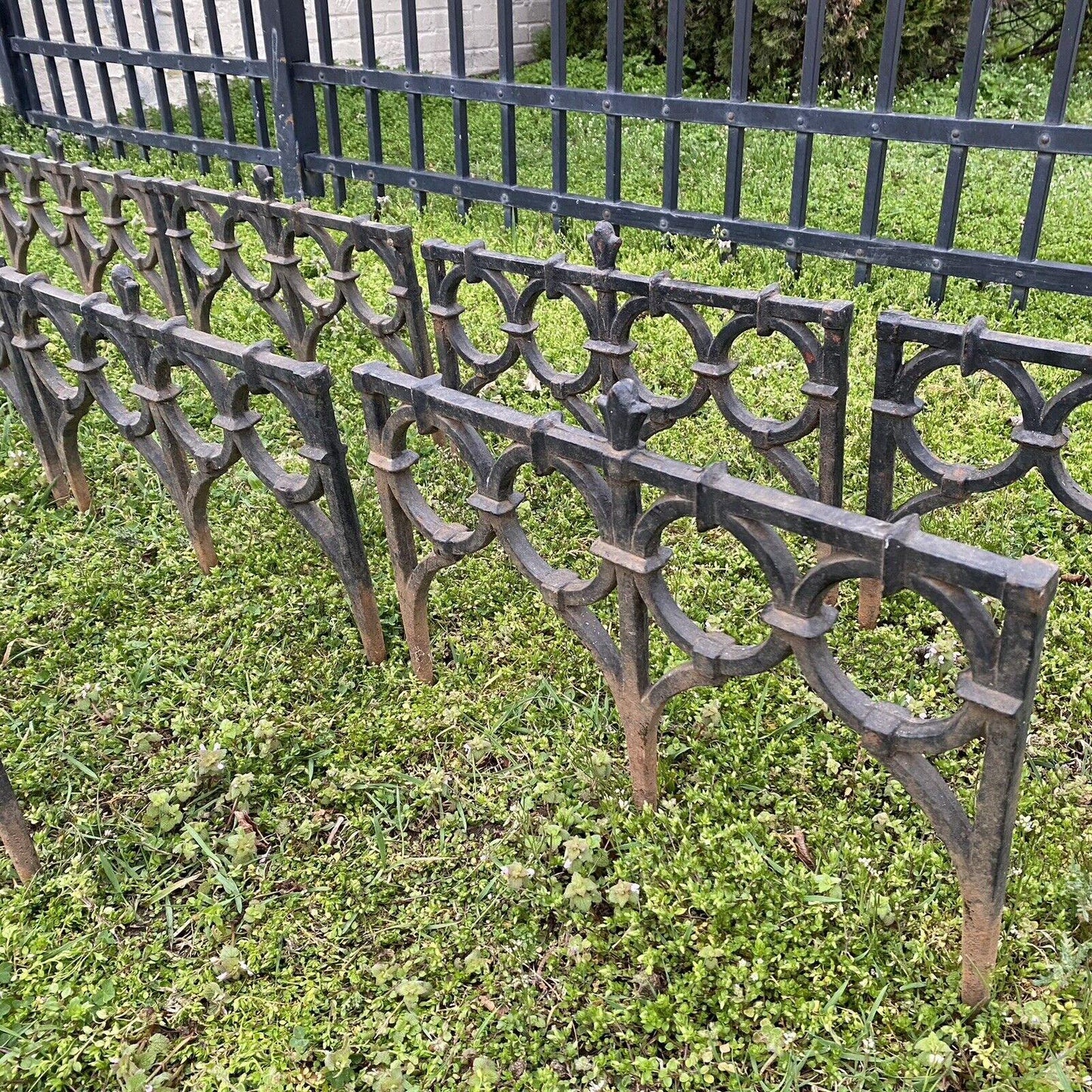 Antique French Victorian Cast Iron Outdoor Garden Fence Edge Edging - Set of 8