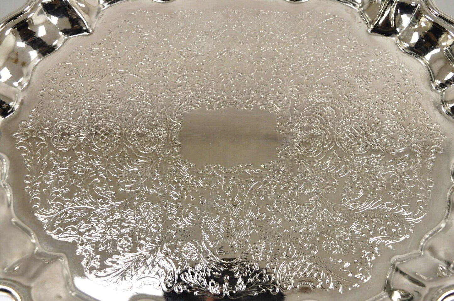 Vintage Victorian Style Oval Scalloped Silver Plated Serving Platter Tray