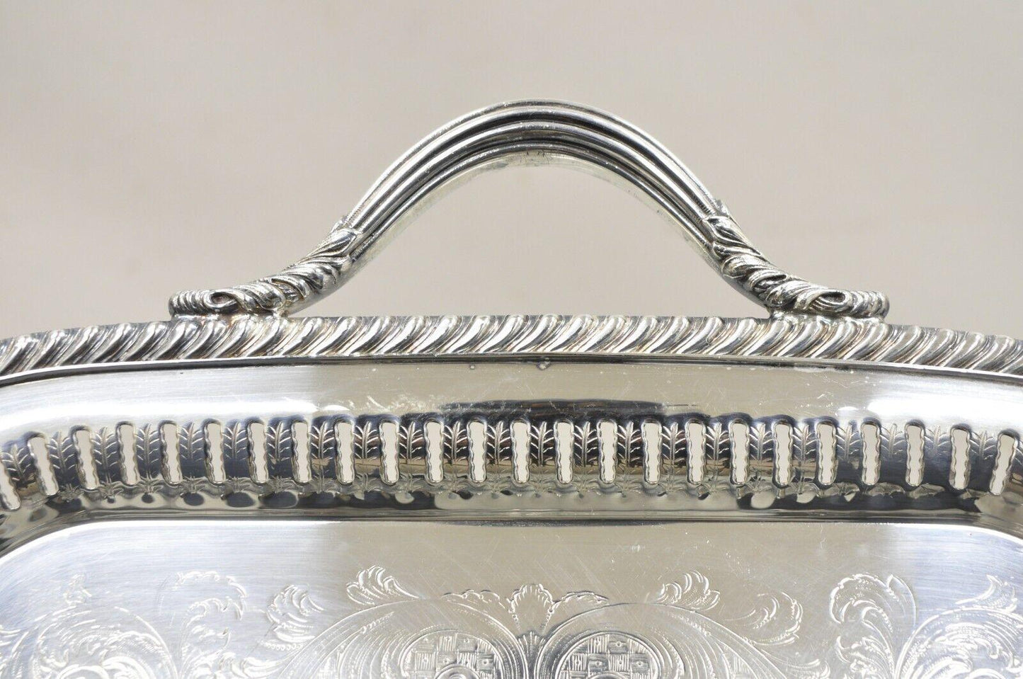 Antique LBS Co Victorian Silver Plated Gallery Pierced Serving Platter Tray