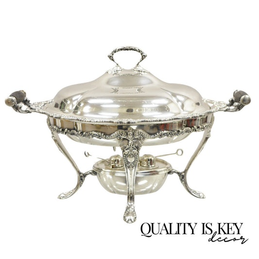 Reed & Barton Victorian Silver Plated Triple Burner Warming Serving Chafing Dish