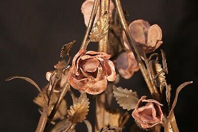 Pair of Antique Italian Tole Metal Hand painted Floral Table Lamps