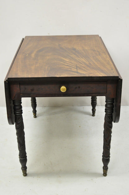 19th Century American Sheraton Mahogany Drawer Drop Leaf Breakfast Dining Table