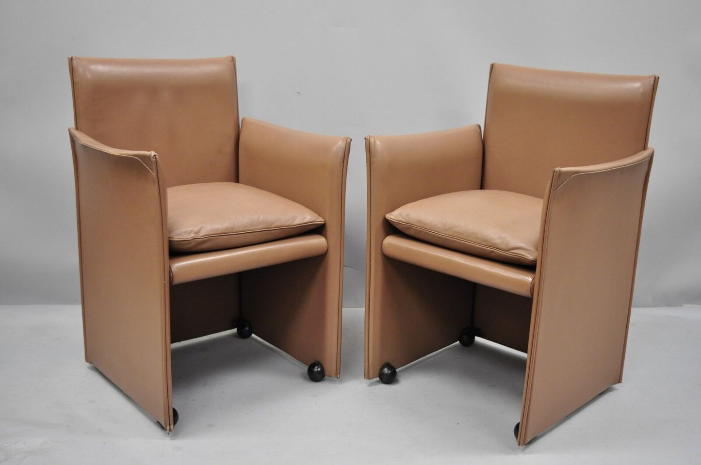 Mario Bellini for Cassina 401 Break Armchair Copper Leather Dining Chair - Set 6