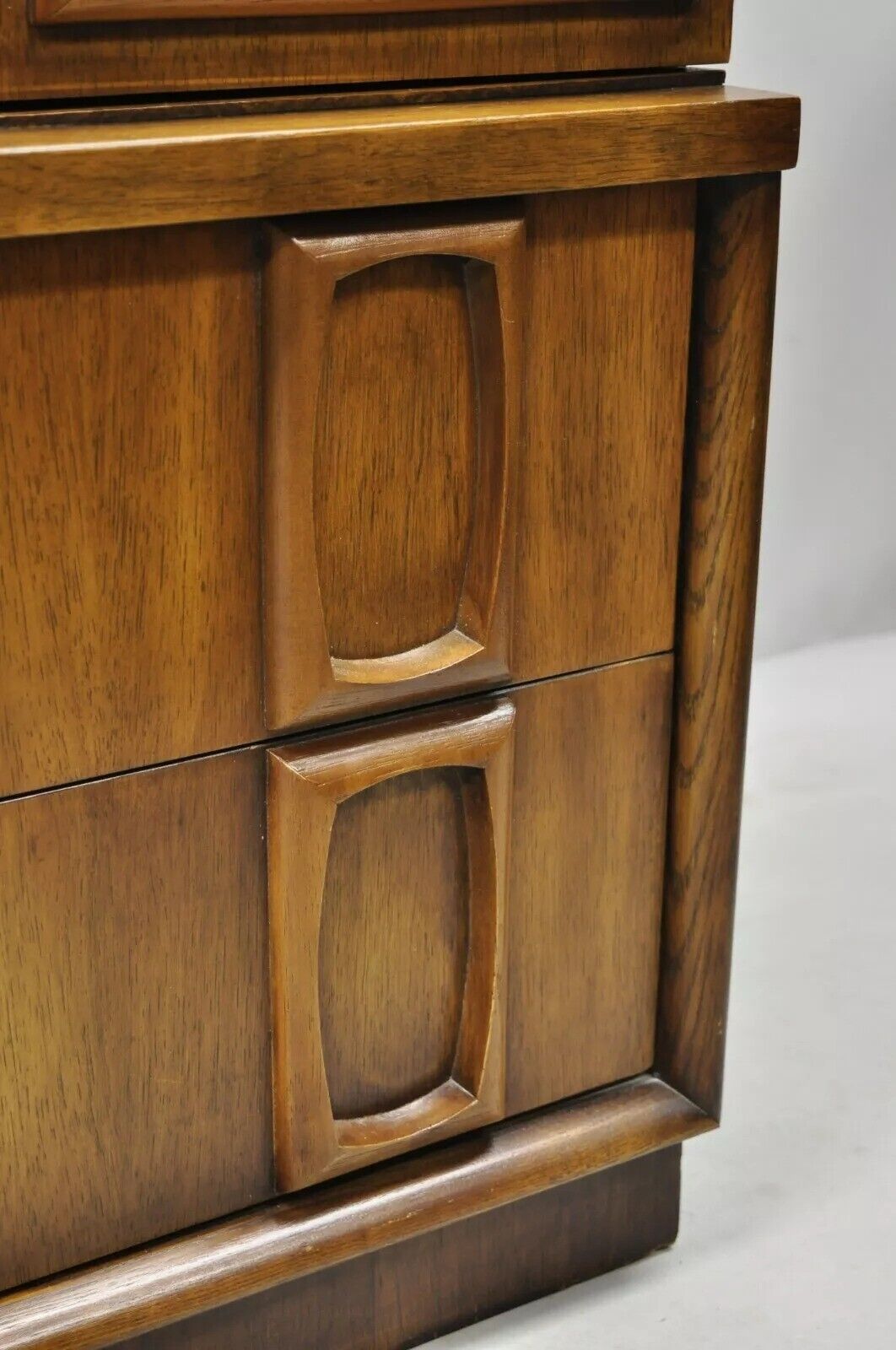 Vintage Mid Century Modern Sculpted Walnut Tall Chest Dresser Armoire Cabinet