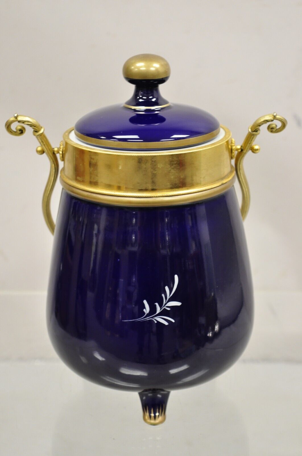 Vintage Victorian Cobalt Blue Porcelain Lidded Cookie Biscuit Jar Purple Flowers