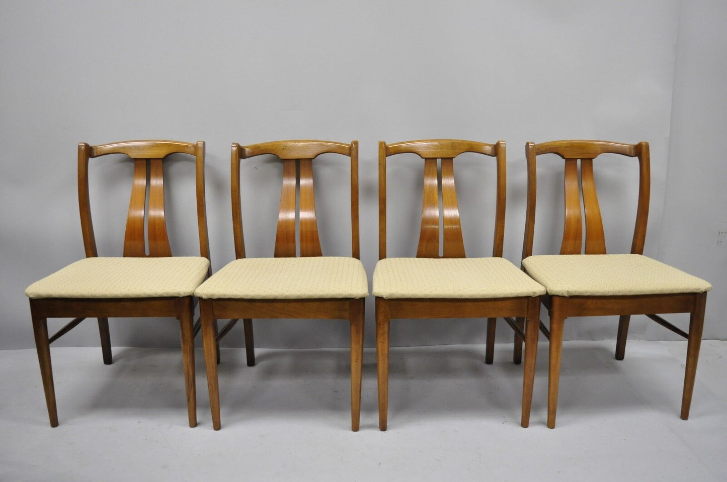 Vintage Mid Century Modern Curved Sculpted Walnut Dining Side Chairs - Set of 4