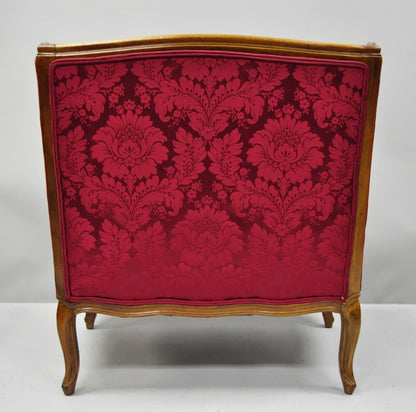 French Country Louis XV Style Mahogany Burgundy Wingback Settee Loveseat Sofa