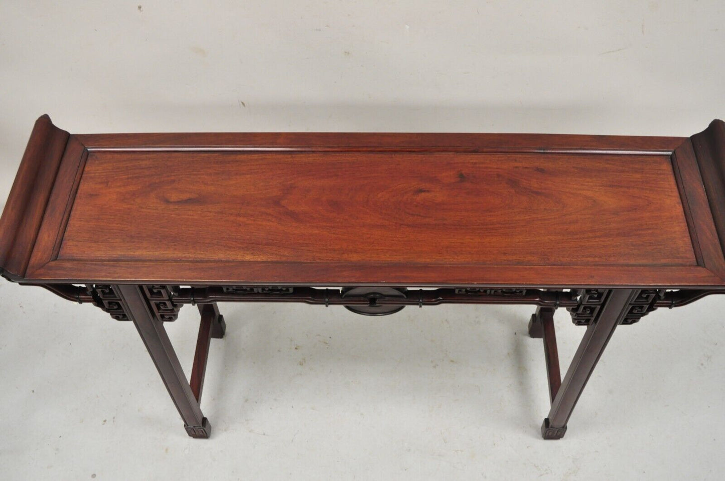 Vintage Chinese Oriental Fretwork Carved Hardwood Altar Console Hall Table