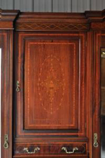 C. 1900 Antique Edwardian Carved Inlaid Mahogany Armoire Wardrobe French Style